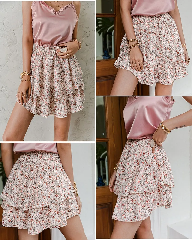 Elegant Polka Dot Ruffled A-Line Mini Skirt