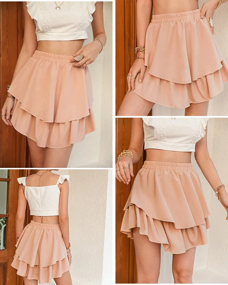 Elegant Polka Dot Ruffled A-Line Mini Skirt