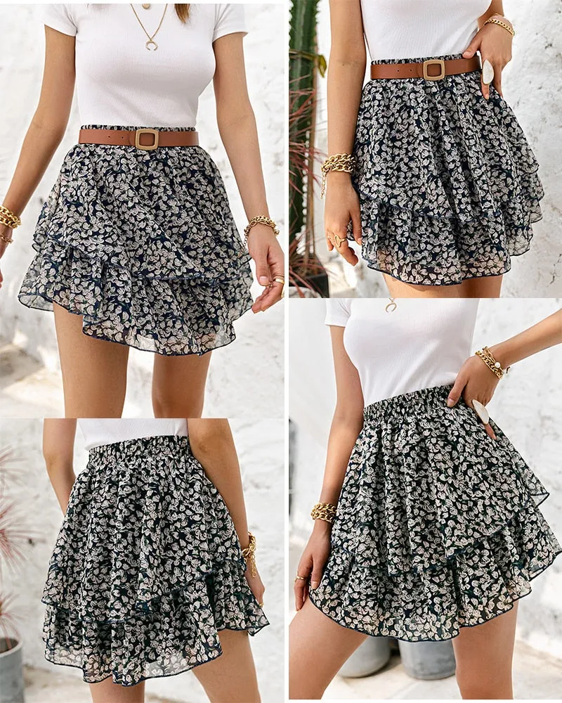 Elegant Polka Dot Ruffled A-Line Mini Skirt