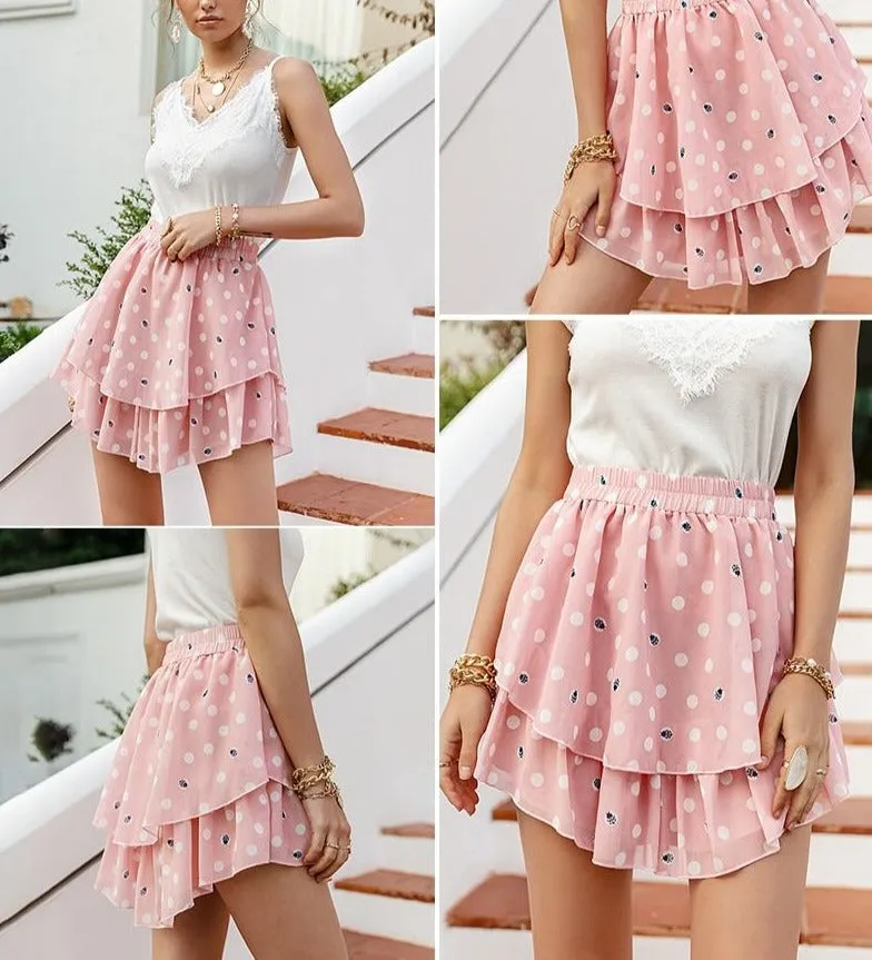 Elegant Polka Dot Ruffled A-Line Mini Skirt