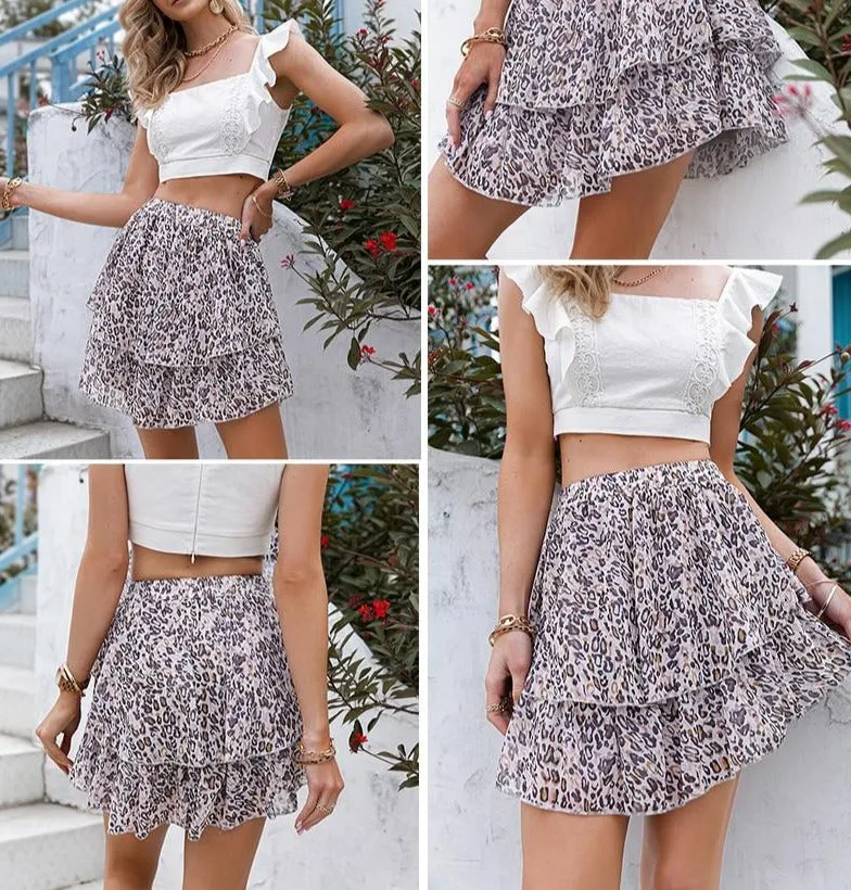 Elegant Polka Dot Ruffled A-Line Mini Skirt