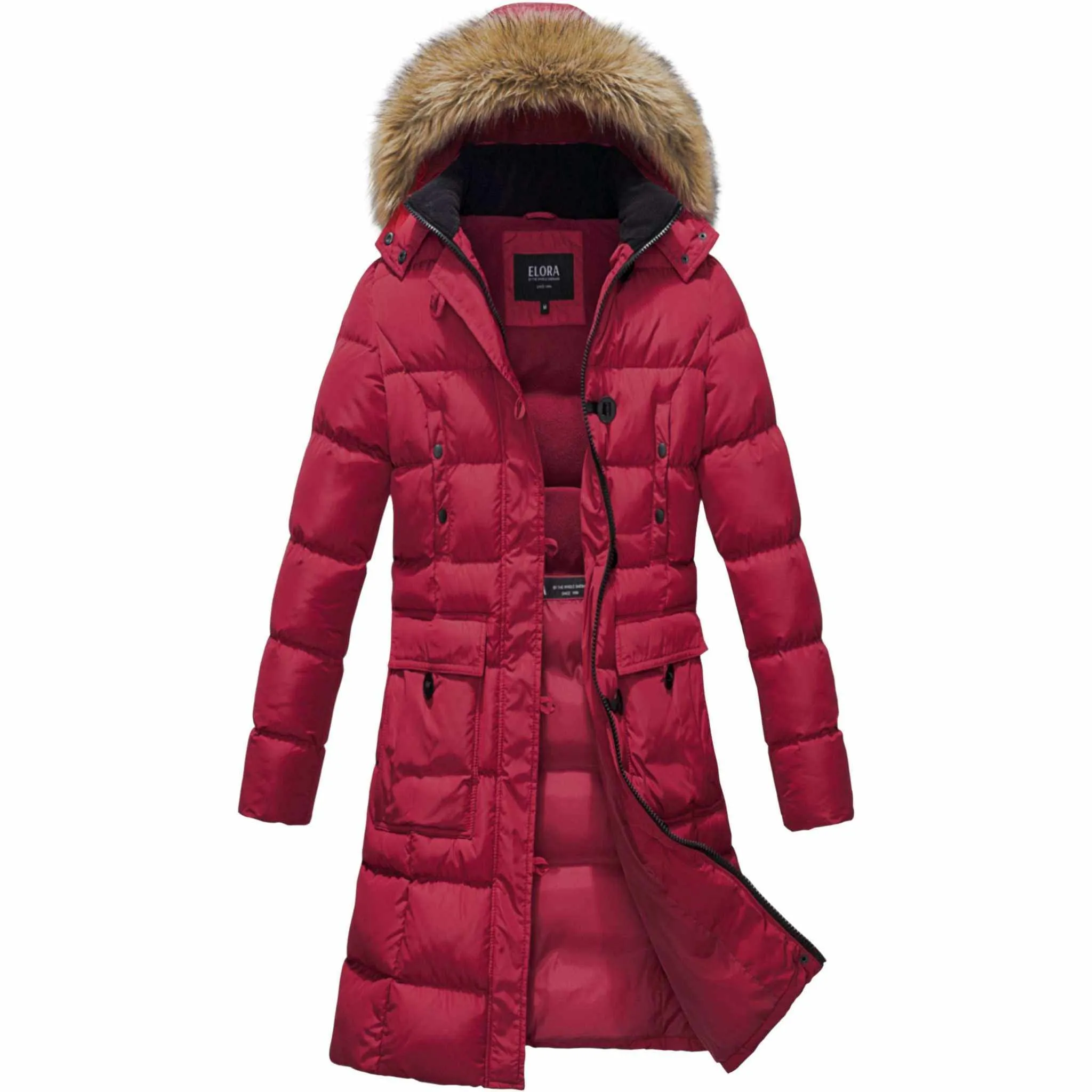 ELORA Women's Winter Vegan Down Puffer Parka Mid-Length Cargo Coat