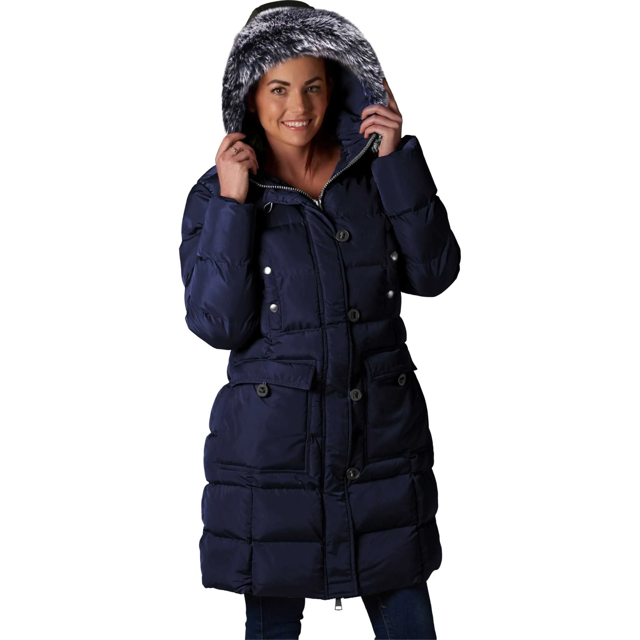 ELORA Women's Winter Vegan Down Puffer Parka Mid-Length Cargo Coat