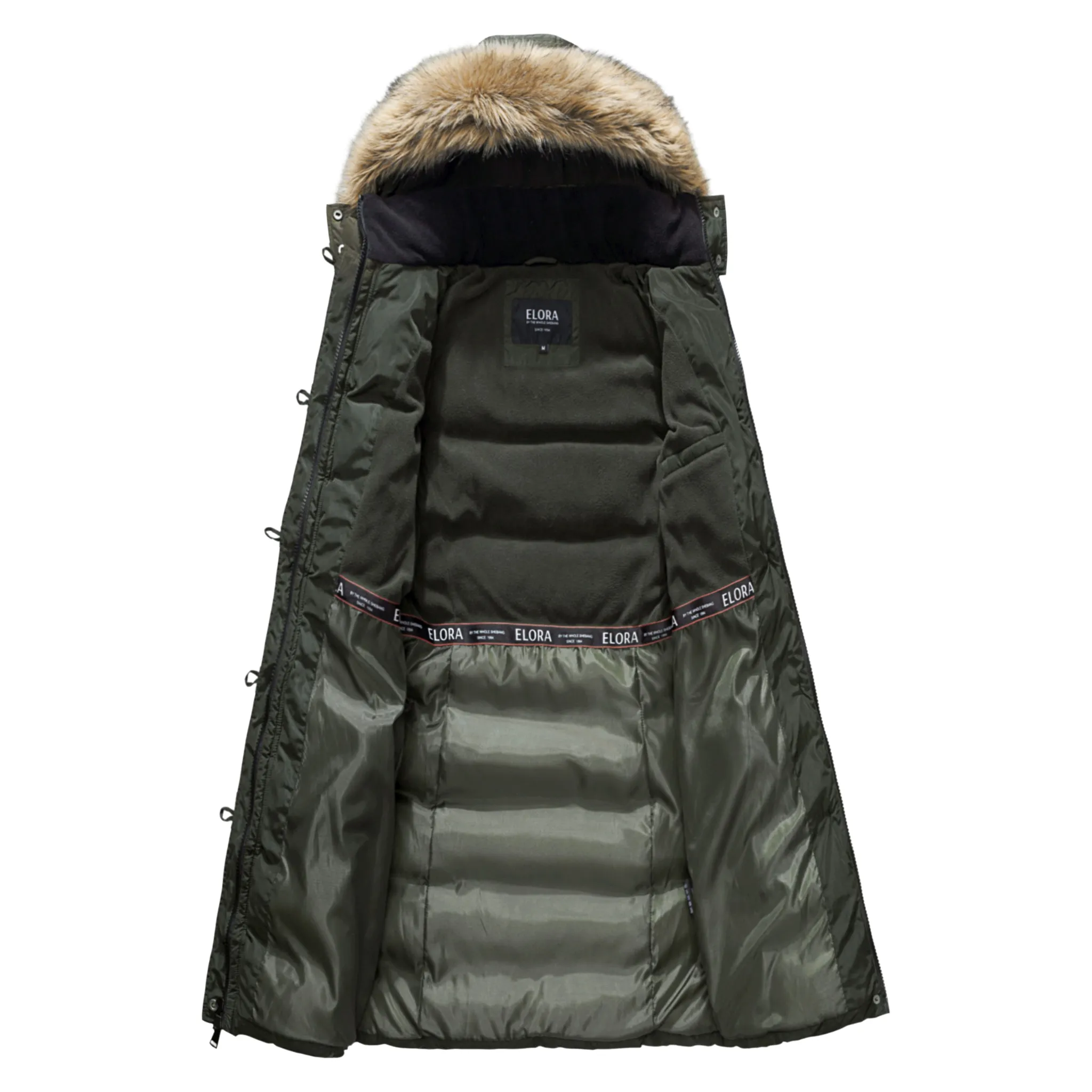 ELORA Women's Winter Vegan Down Puffer Parka Mid-Length Cargo Coat