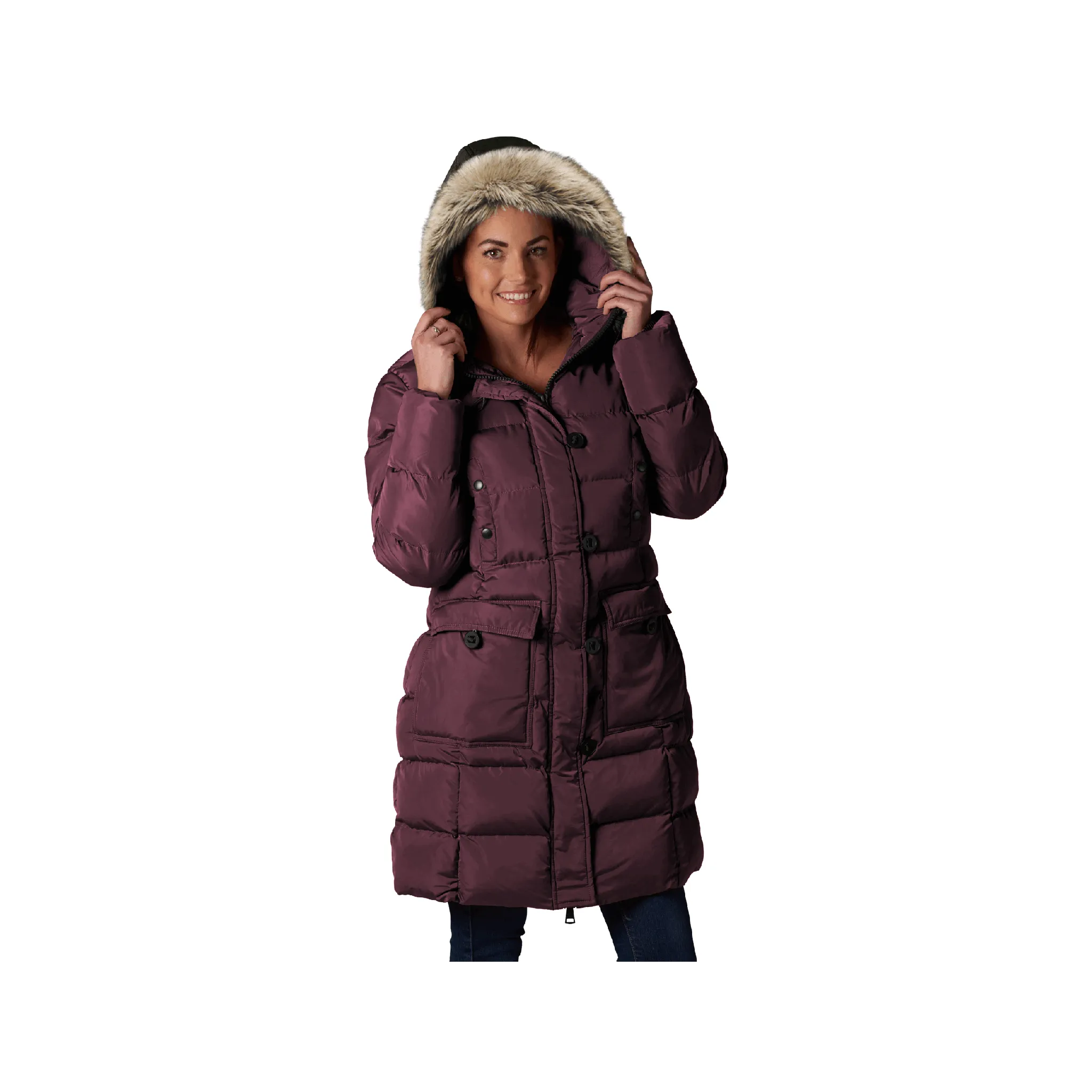 ELORA Women's Winter Vegan Down Puffer Parka Mid-Length Cargo Coat