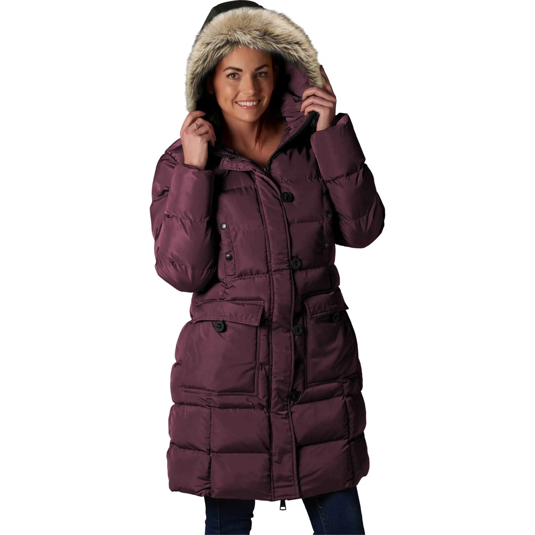 ELORA Women's Winter Vegan Down Puffer Parka Mid-Length Cargo Coat