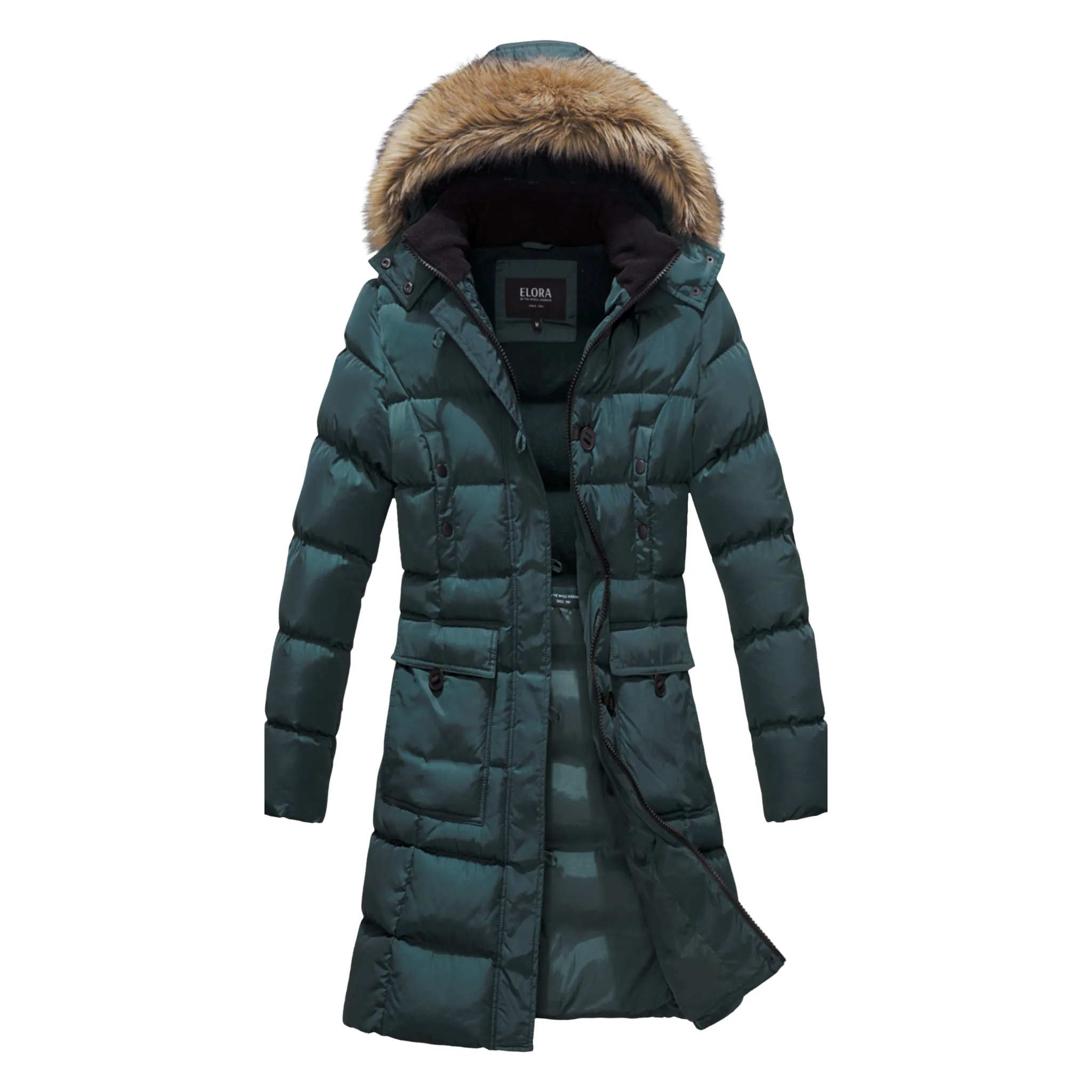 ELORA Women's Winter Vegan Down Puffer Parka Mid-Length Cargo Coat