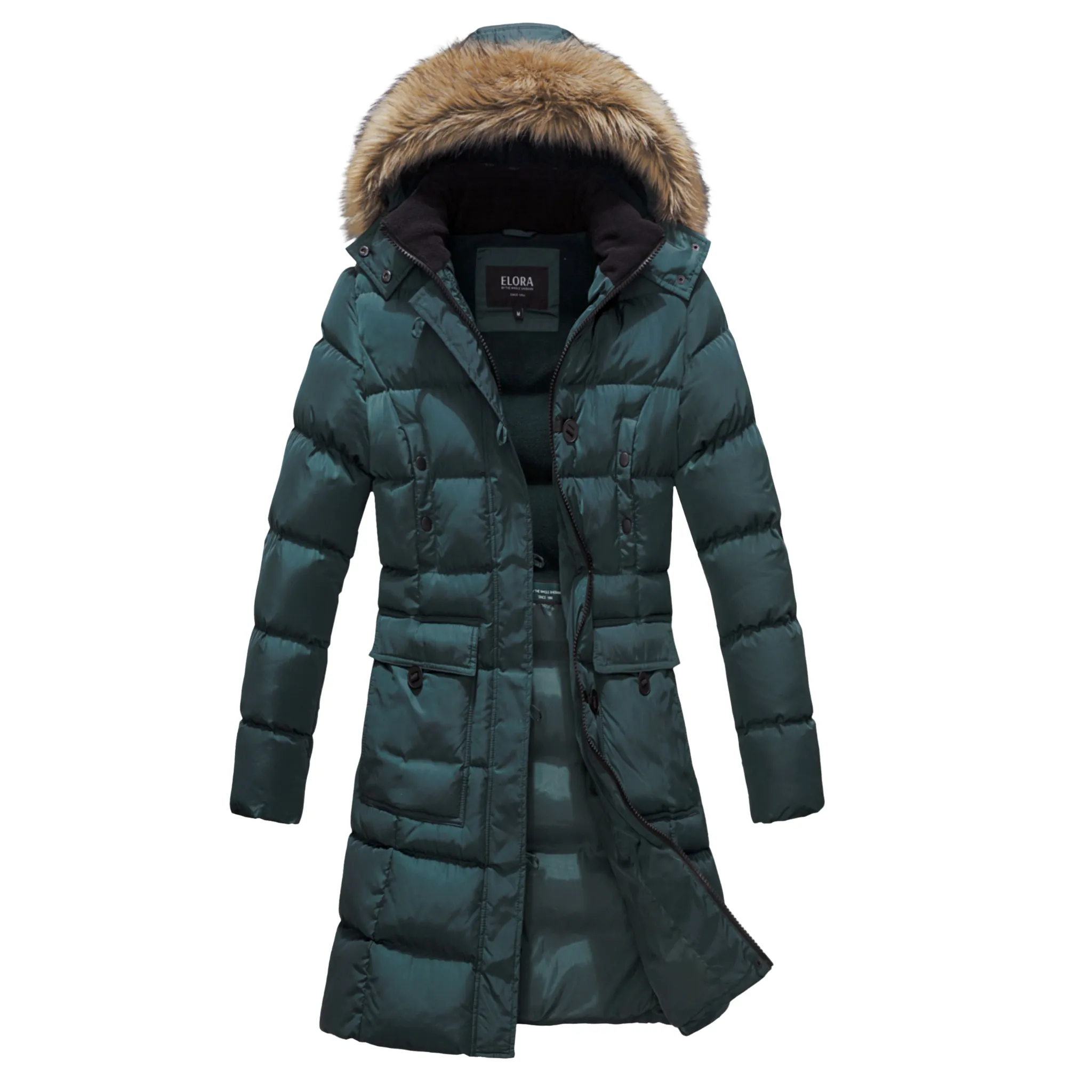 ELORA Women's Winter Vegan Down Puffer Parka Mid-Length Cargo Coat
