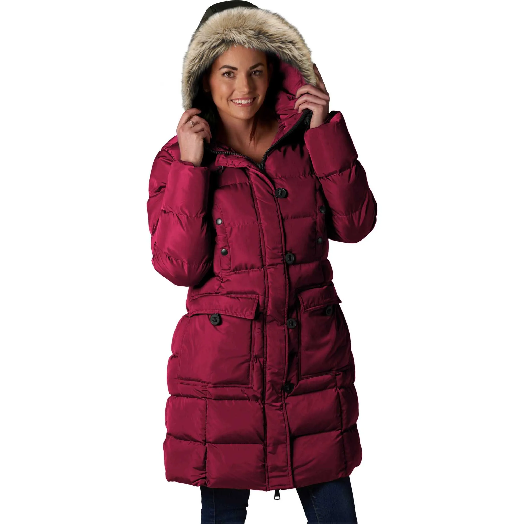 ELORA Women's Winter Vegan Down Puffer Parka Mid-Length Cargo Coat