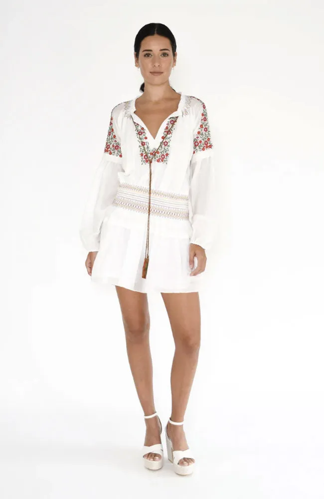 Embroidered Peasant Mini Dress