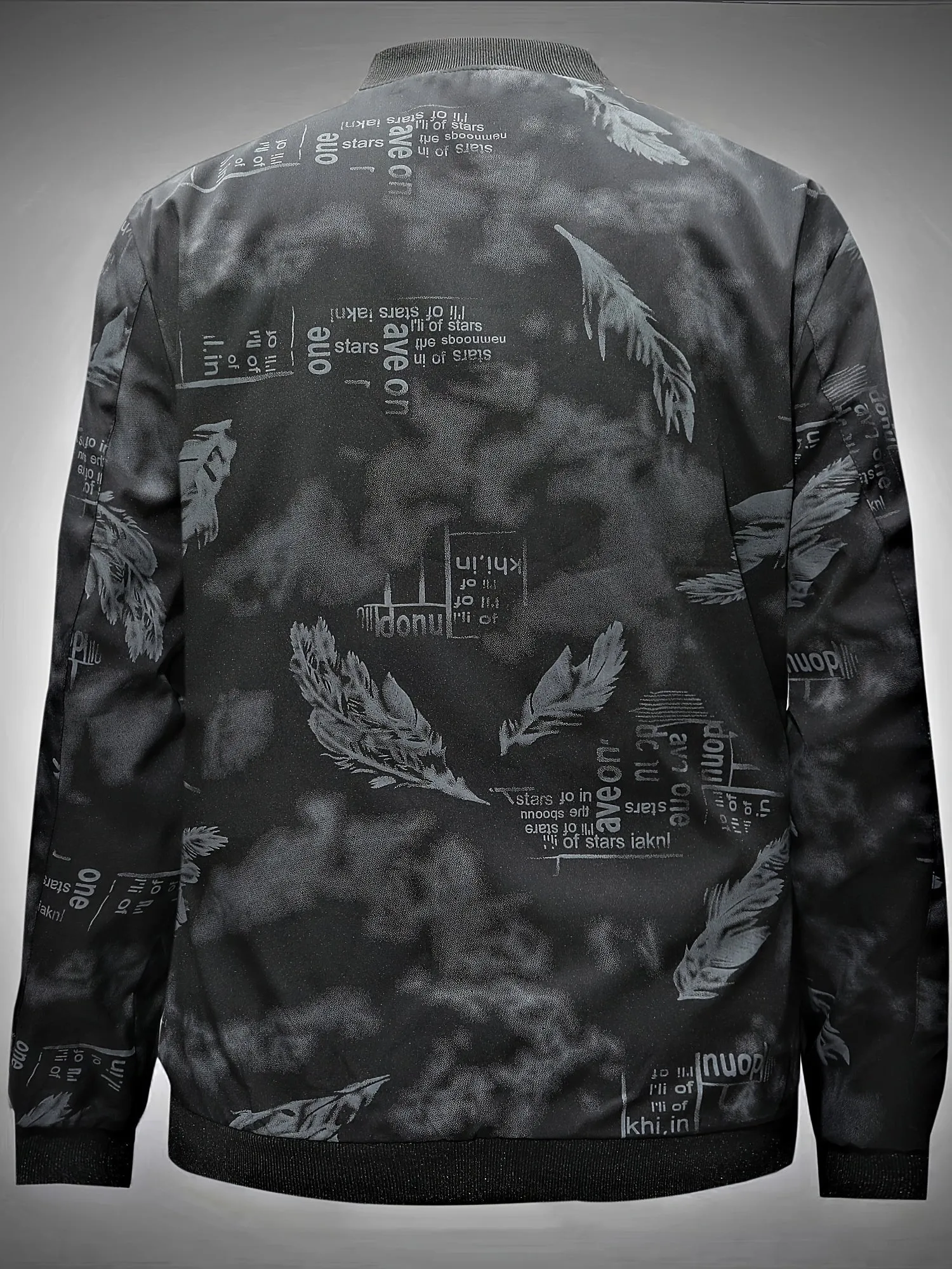 Feathers Pattern Allover Print Design Track Jacket, Men's Casual Baseball Collar Zip Up Jacket For Outdoor Wearing