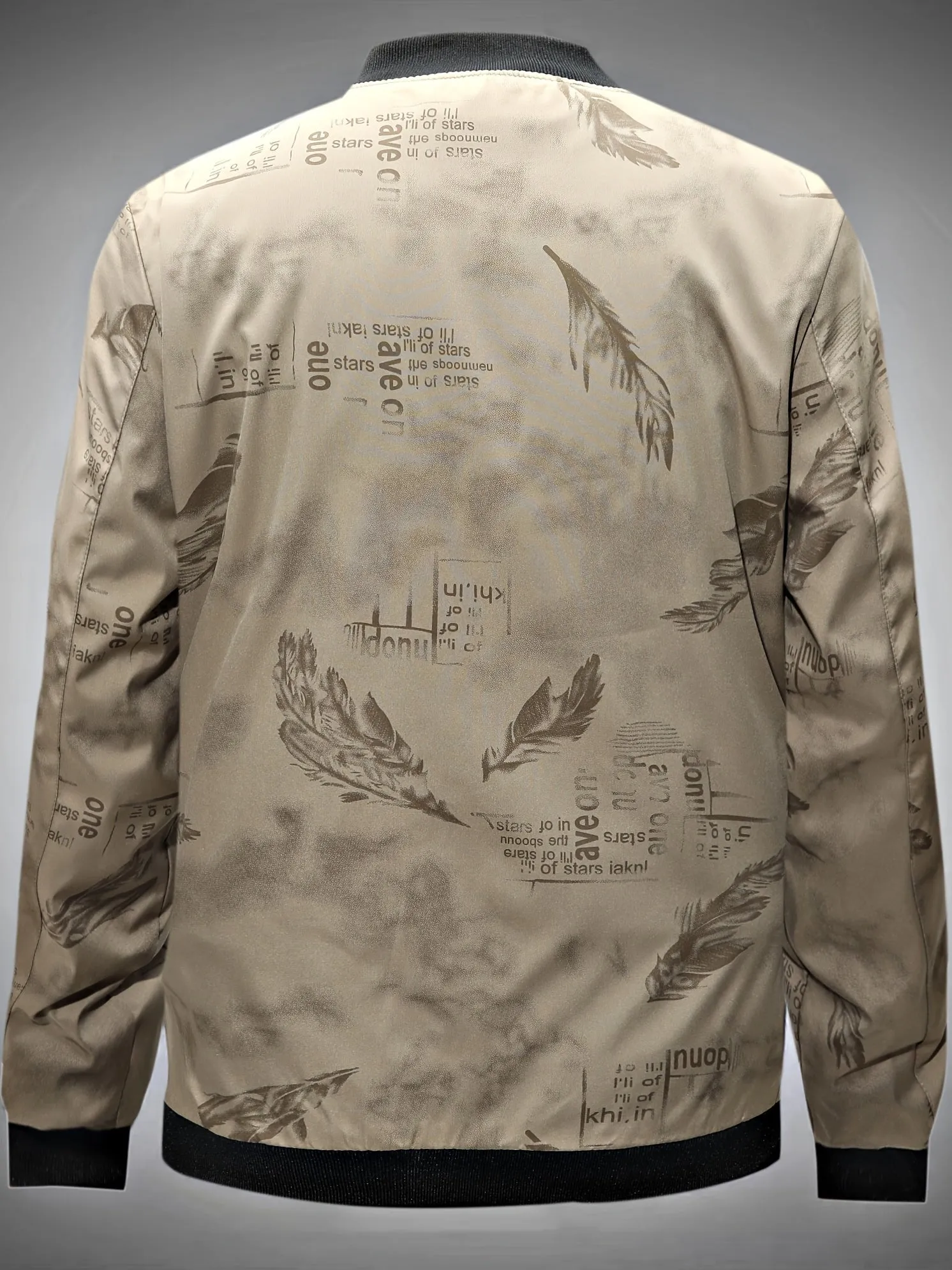 Feathers Pattern Allover Print Design Track Jacket, Men's Casual Baseball Collar Zip Up Jacket For Outdoor Wearing