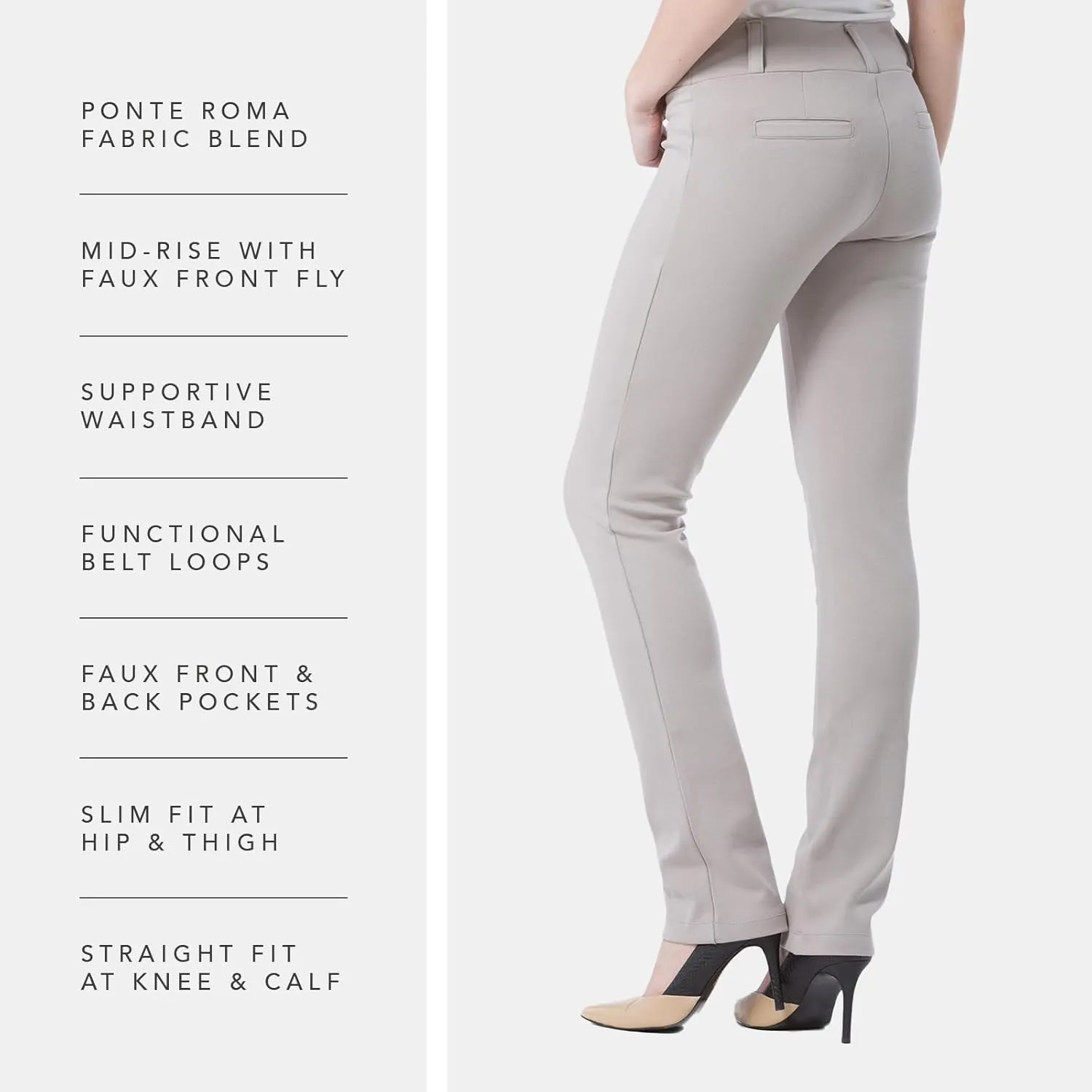 Fishers Finery Women's Ecofabric Ponte Stretch Slim Straight Leg Dress Pant - Pull On New and Improved Fit