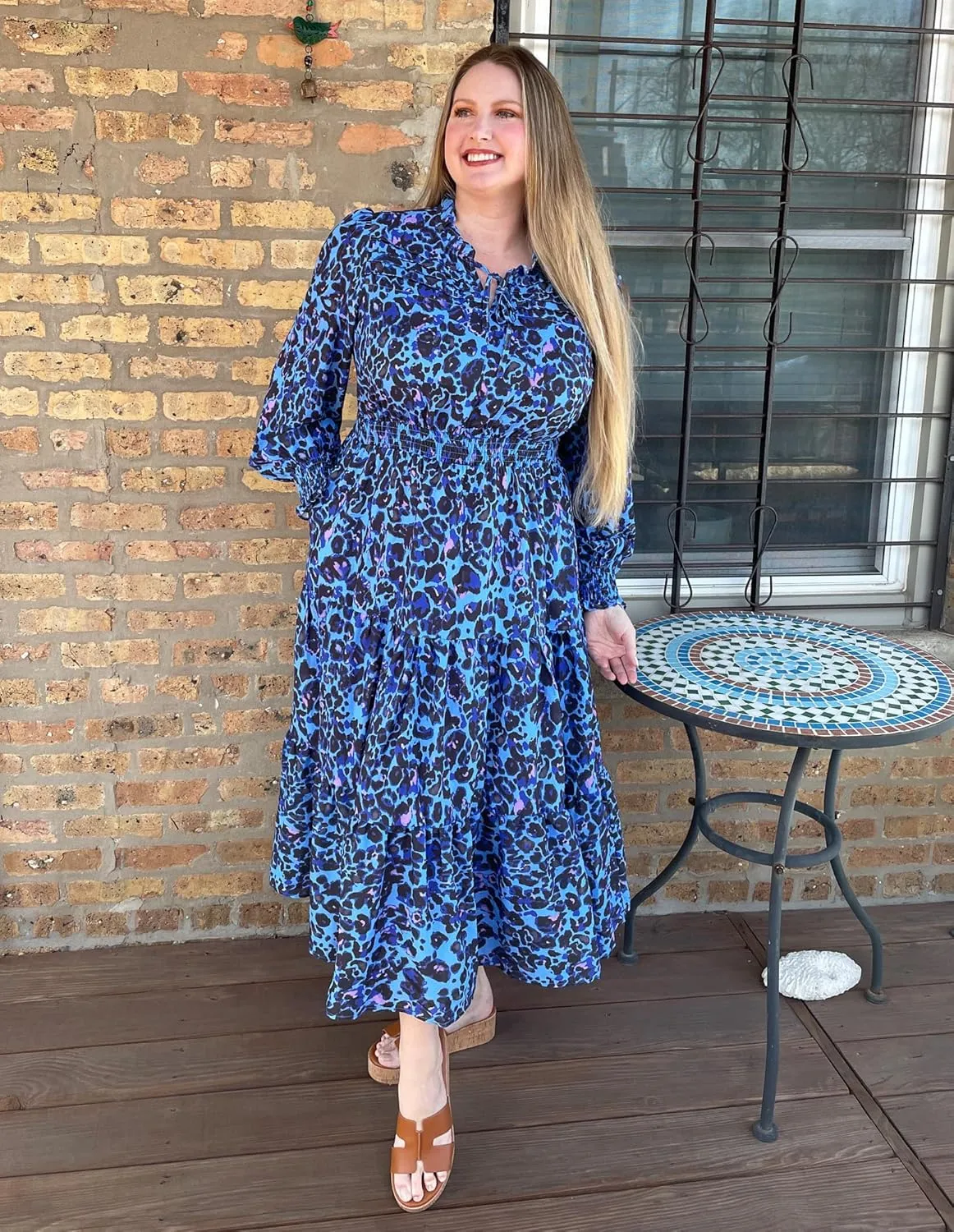 GRACE KARIN 2025 Women's Summer Floral Midi Dress Boho Long Sleeve V Neck Ruffle Casual A Line Flowy Dresses with Pocket