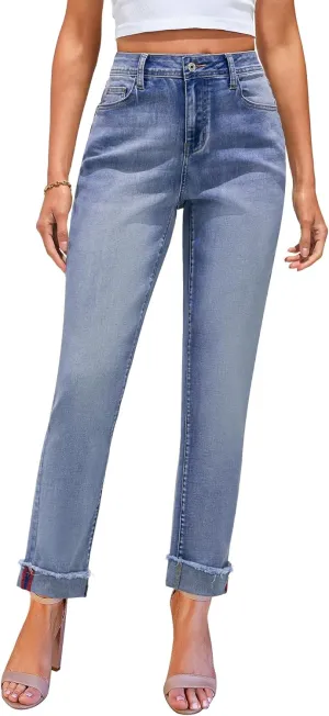 GRAPENT Jeans for Women Trendy High Waisted Slim Straight Leg Mom Jeans Stretchy Denim Pants Trouser Jeans with Pockets