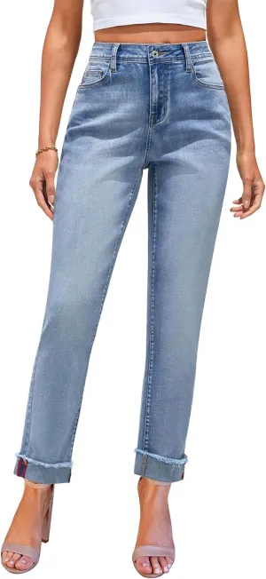 GRAPENT Jeans for Women Trendy High Waisted Slim Straight Leg Mom Jeans Stretchy Denim Pants Trouser Jeans with Pockets