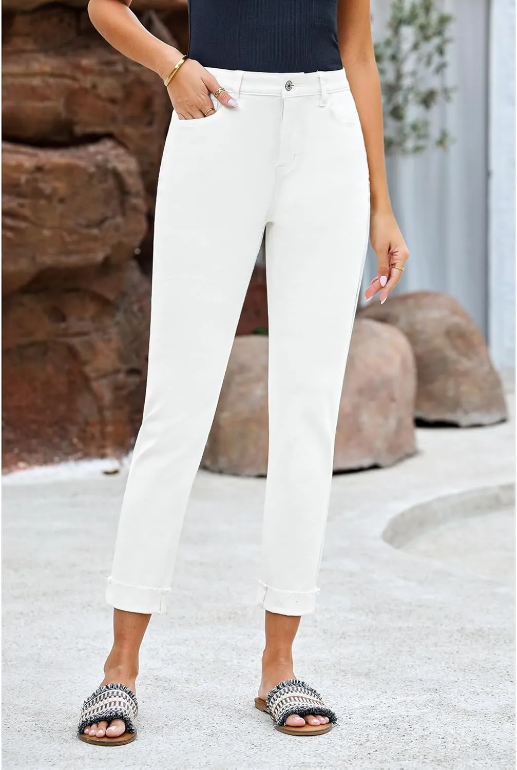GRAPENT Jeans for Women Trendy High Waisted Slim Straight Leg Mom Jeans Stretchy Denim Pants Trouser Jeans with Pockets