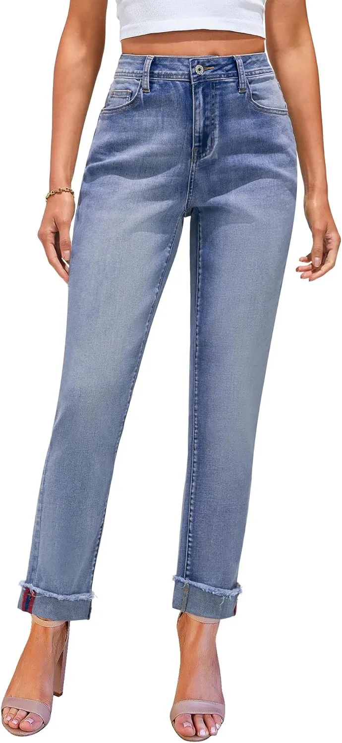 GRAPENT Jeans for Women Trendy High Waisted Slim Straight Leg Mom Jeans Stretchy Denim Pants Trouser Jeans with Pockets