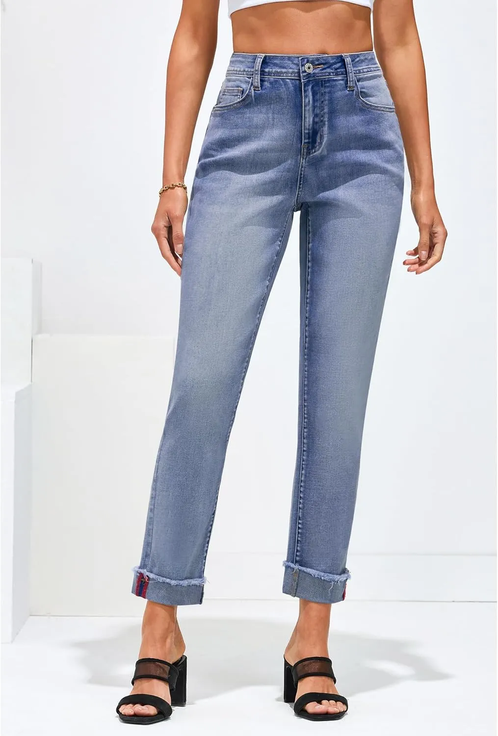 GRAPENT Jeans for Women Trendy High Waisted Slim Straight Leg Mom Jeans Stretchy Denim Pants Trouser Jeans with Pockets