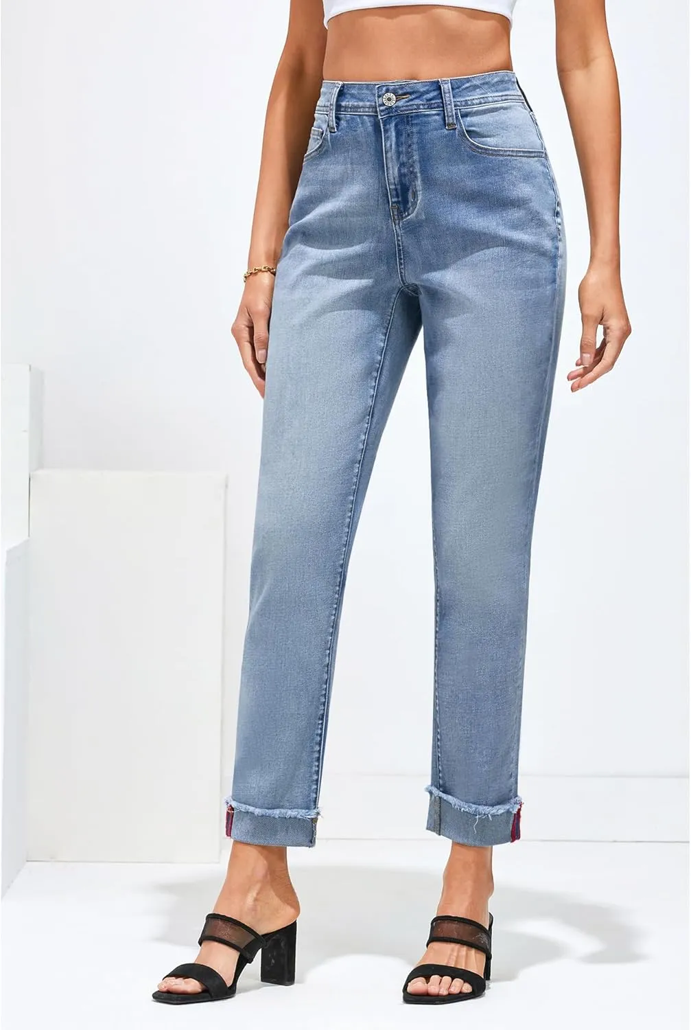 GRAPENT Jeans for Women Trendy High Waisted Slim Straight Leg Mom Jeans Stretchy Denim Pants Trouser Jeans with Pockets
