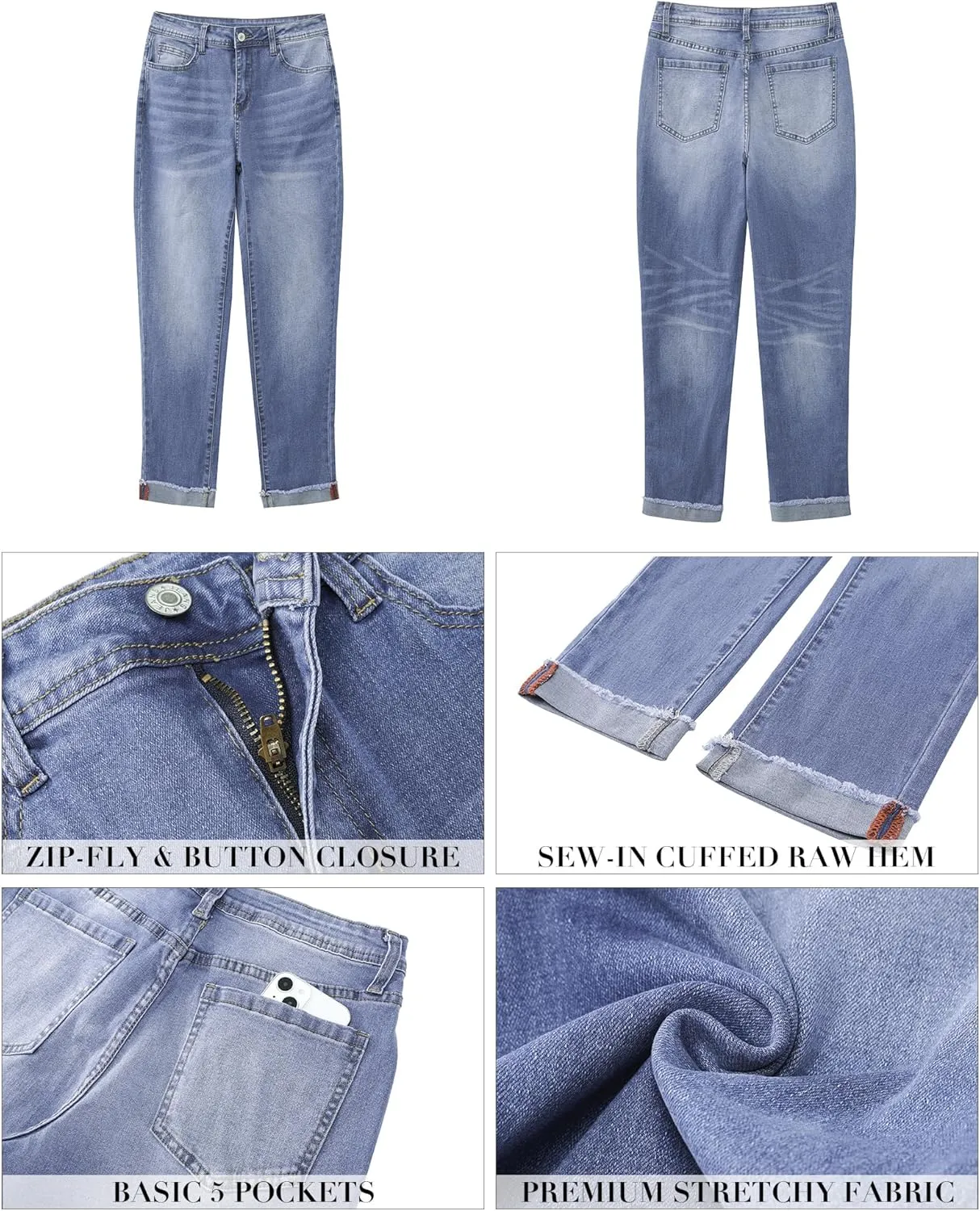 GRAPENT Jeans for Women Trendy High Waisted Slim Straight Leg Mom Jeans Stretchy Denim Pants Trouser Jeans with Pockets
