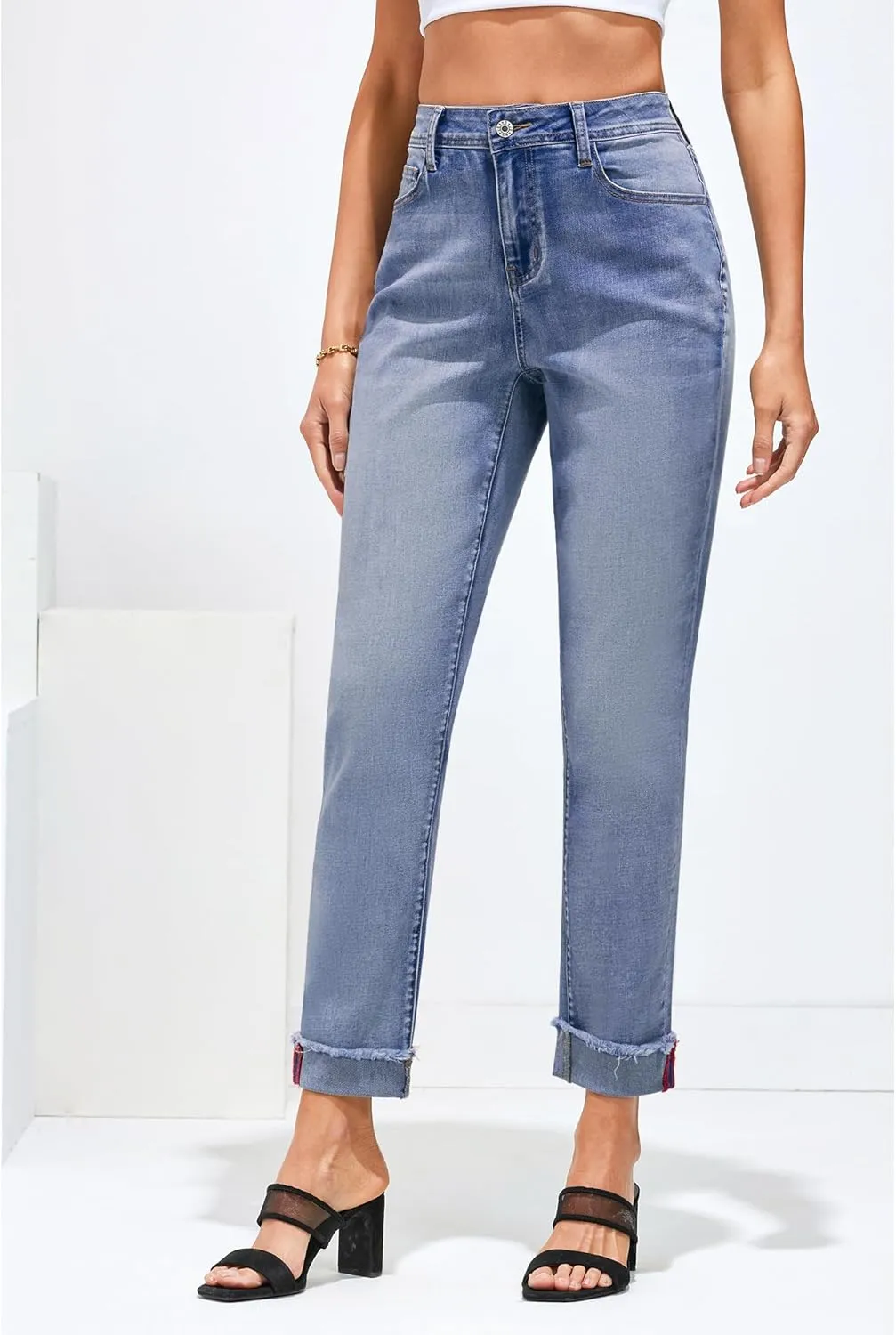 GRAPENT Jeans for Women Trendy High Waisted Slim Straight Leg Mom Jeans Stretchy Denim Pants Trouser Jeans with Pockets