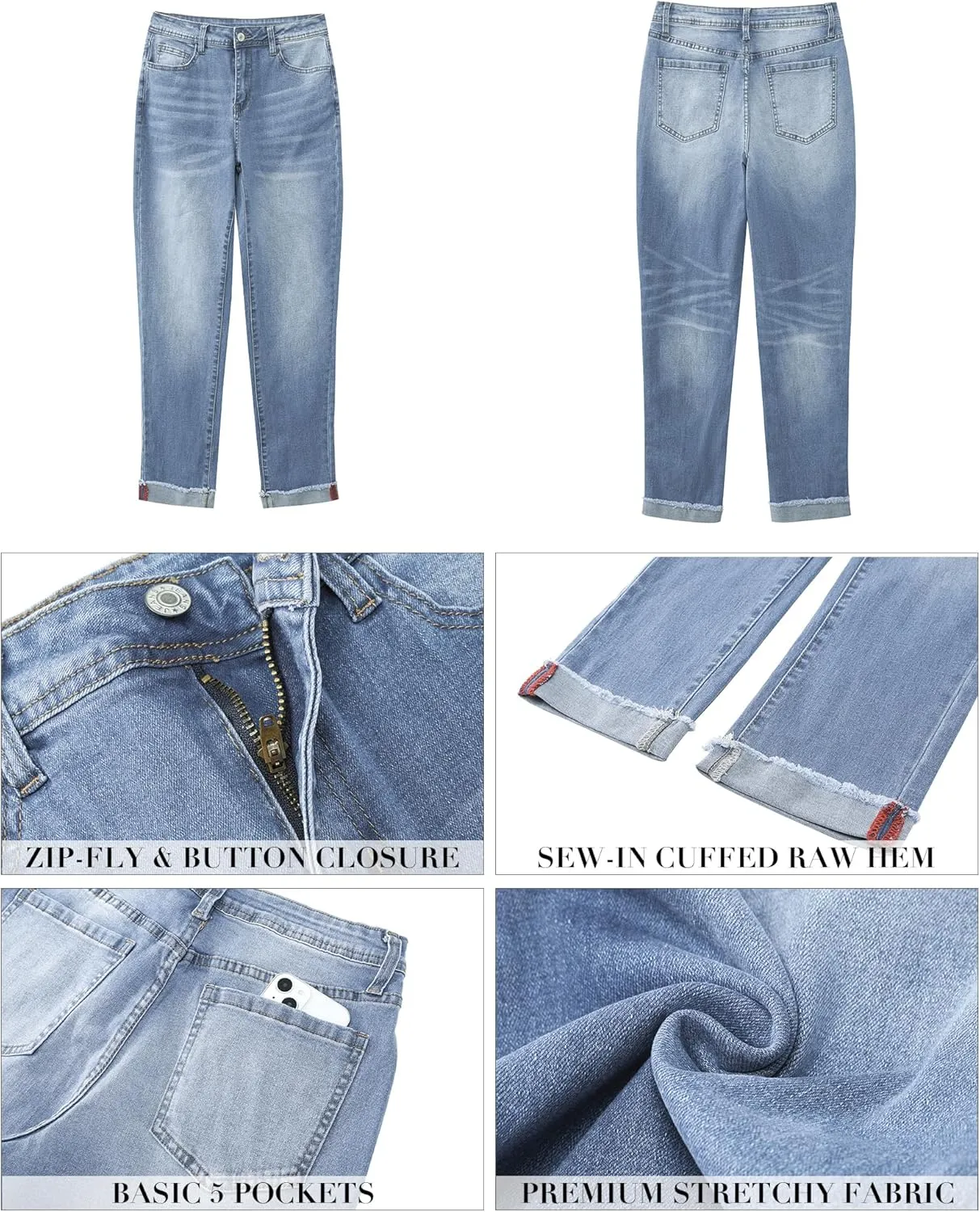 GRAPENT Jeans for Women Trendy High Waisted Slim Straight Leg Mom Jeans Stretchy Denim Pants Trouser Jeans with Pockets