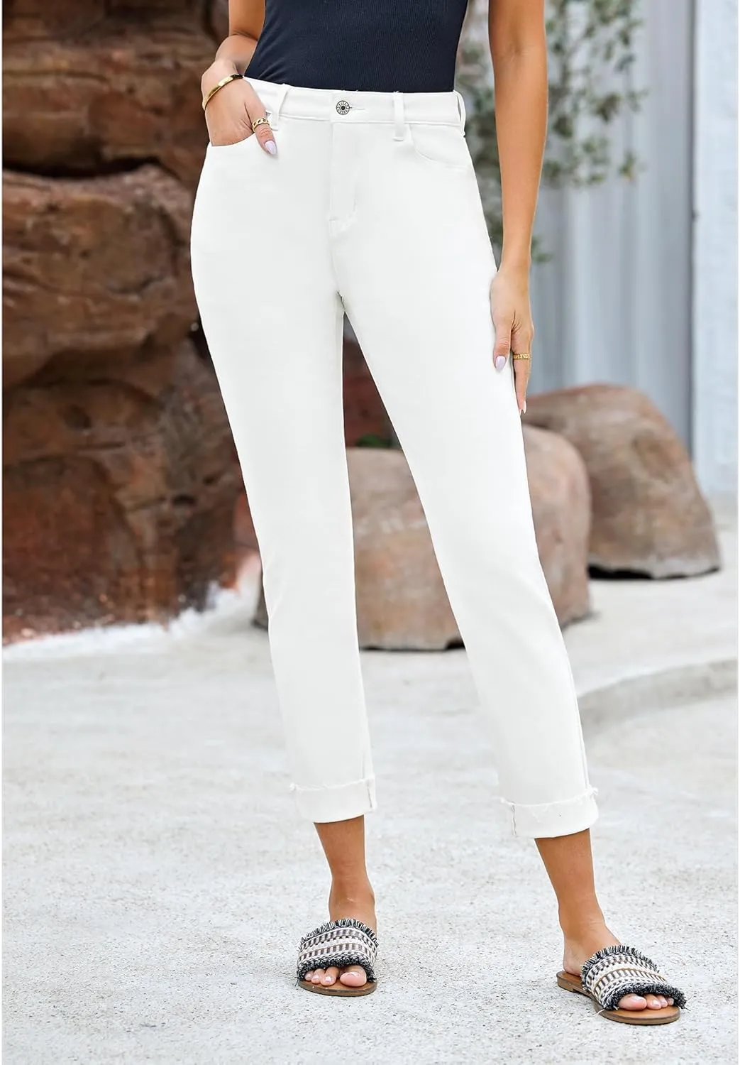 GRAPENT Jeans for Women Trendy High Waisted Slim Straight Leg Mom Jeans Stretchy Denim Pants Trouser Jeans with Pockets