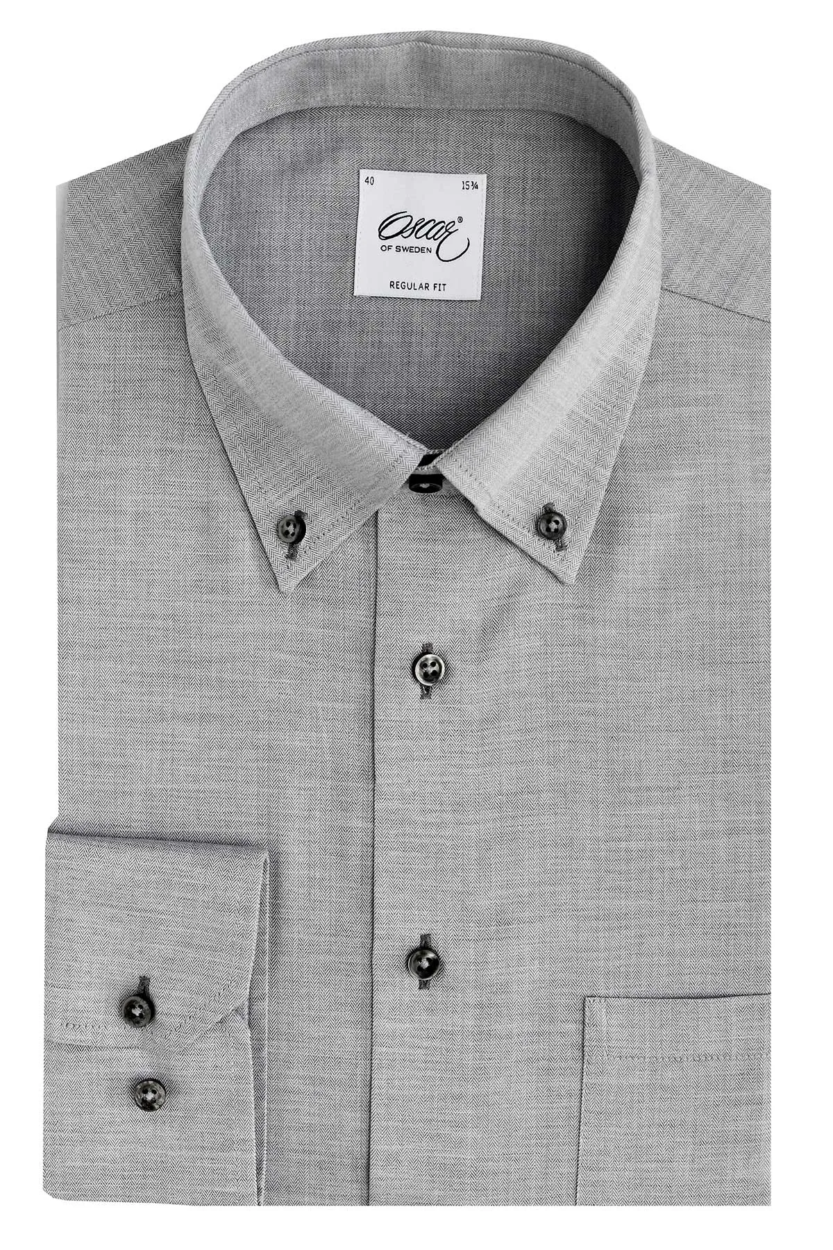 Grey houndstooth button down regular fit shirt
