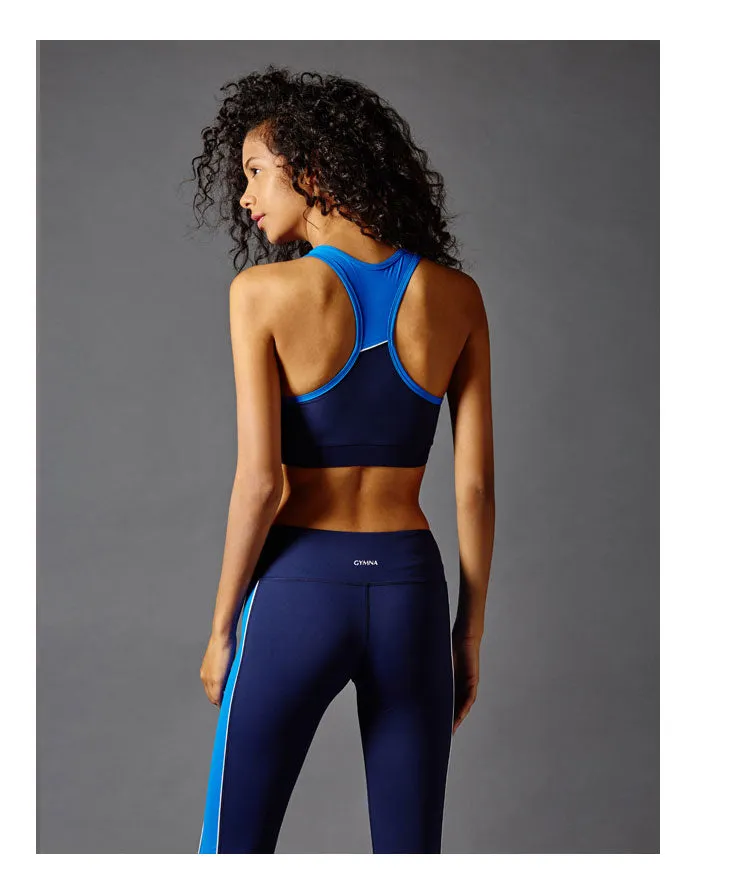 GYMNA COLOR BLOCK LEGGINGS IN NAVY AND BLUE