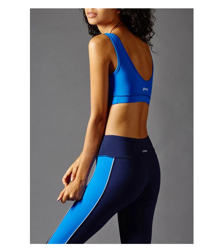 GYMNA COLOR BLOCK LEGGINGS IN NAVY AND BLUE