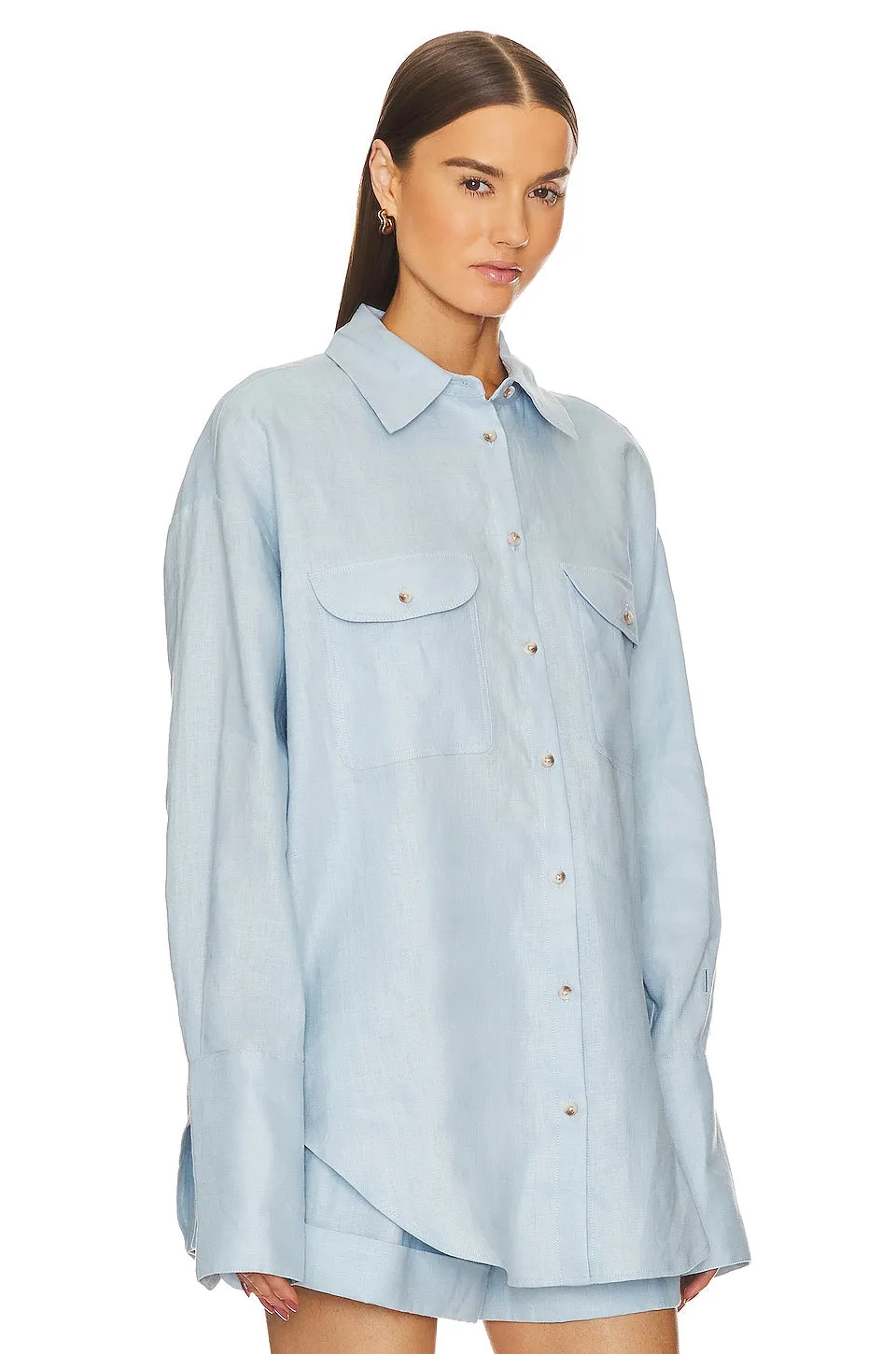 Helsa Linen Button Down Shirt, Chambray Blue