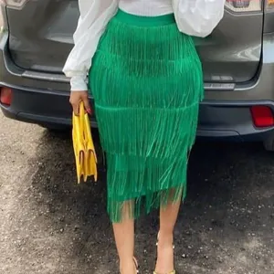 High Waist Fringed Skirt