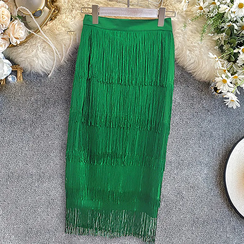 High Waist Fringed Skirt