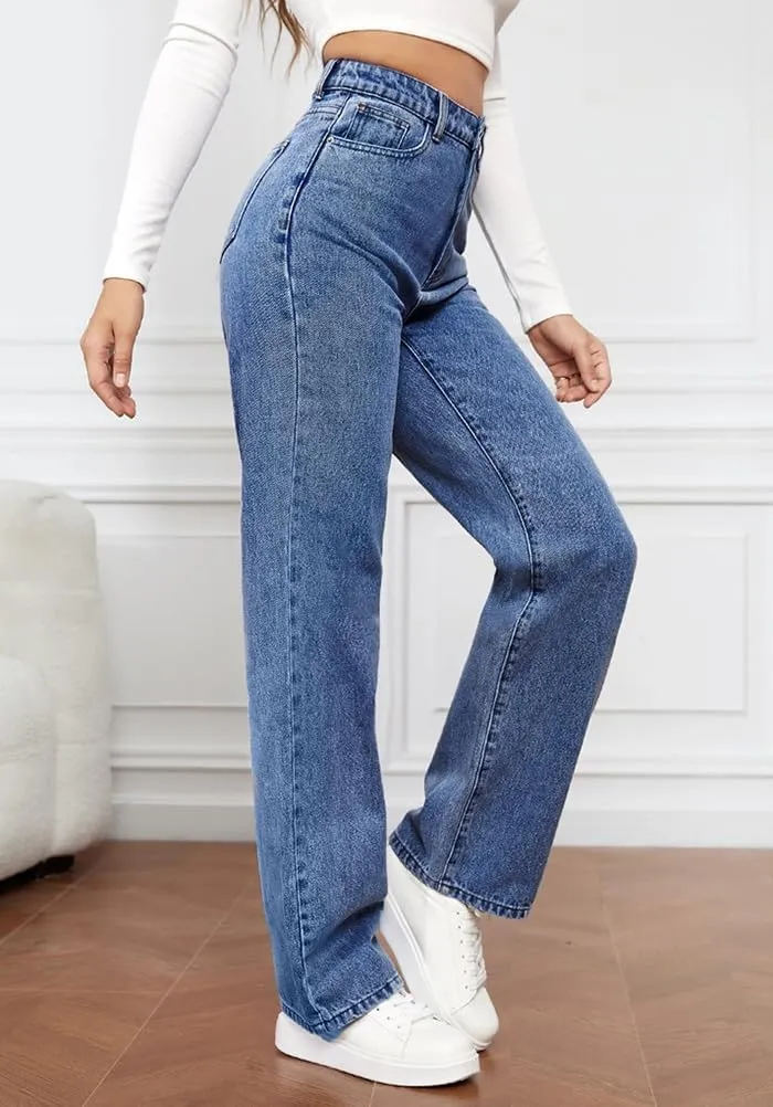 High Waist Jeans for Women Wide Leg Straight Boyfriend Denim Pants Baggy Casual Trendy Jeans Trousers