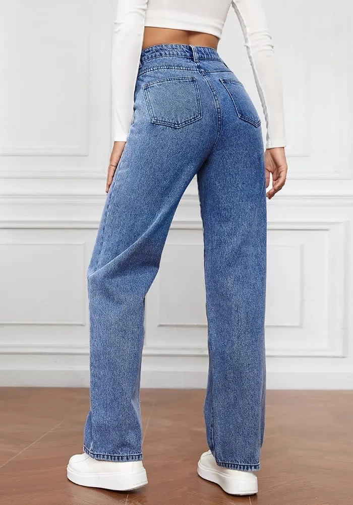 High Waist Jeans for Women Wide Leg Straight Boyfriend Denim Pants Baggy Casual Trendy Jeans Trousers