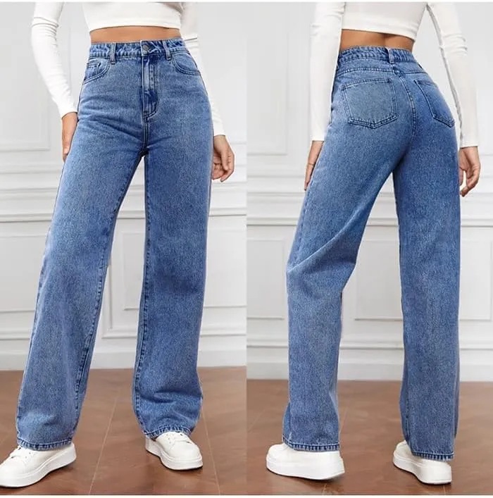 High Waist Jeans for Women Wide Leg Straight Boyfriend Denim Pants Baggy Casual Trendy Jeans Trousers