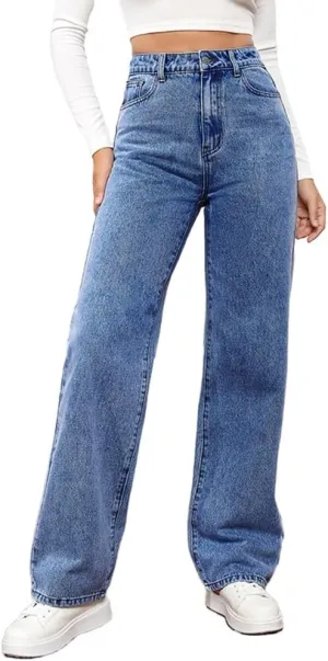 High Waist Jeans for Women Wide Leg Straight Boyfriend Denim Pants Baggy Casual Trendy Jeans Trousers