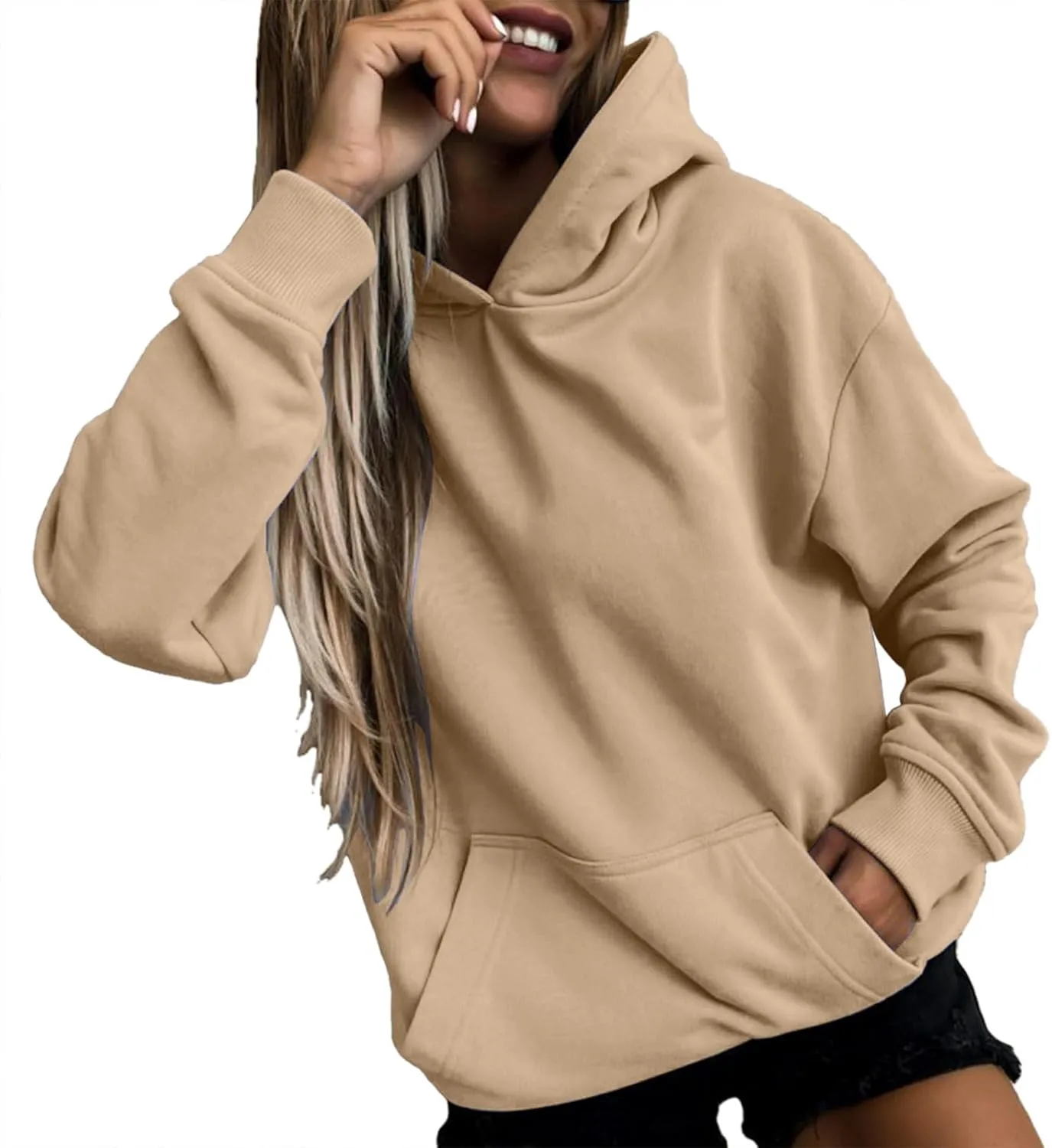 Hoodies For Women Plus Size Long Sleeve Drop Shoulder Casual Sweatshirt Solid Color Drawstring Fashion Sweatshirts