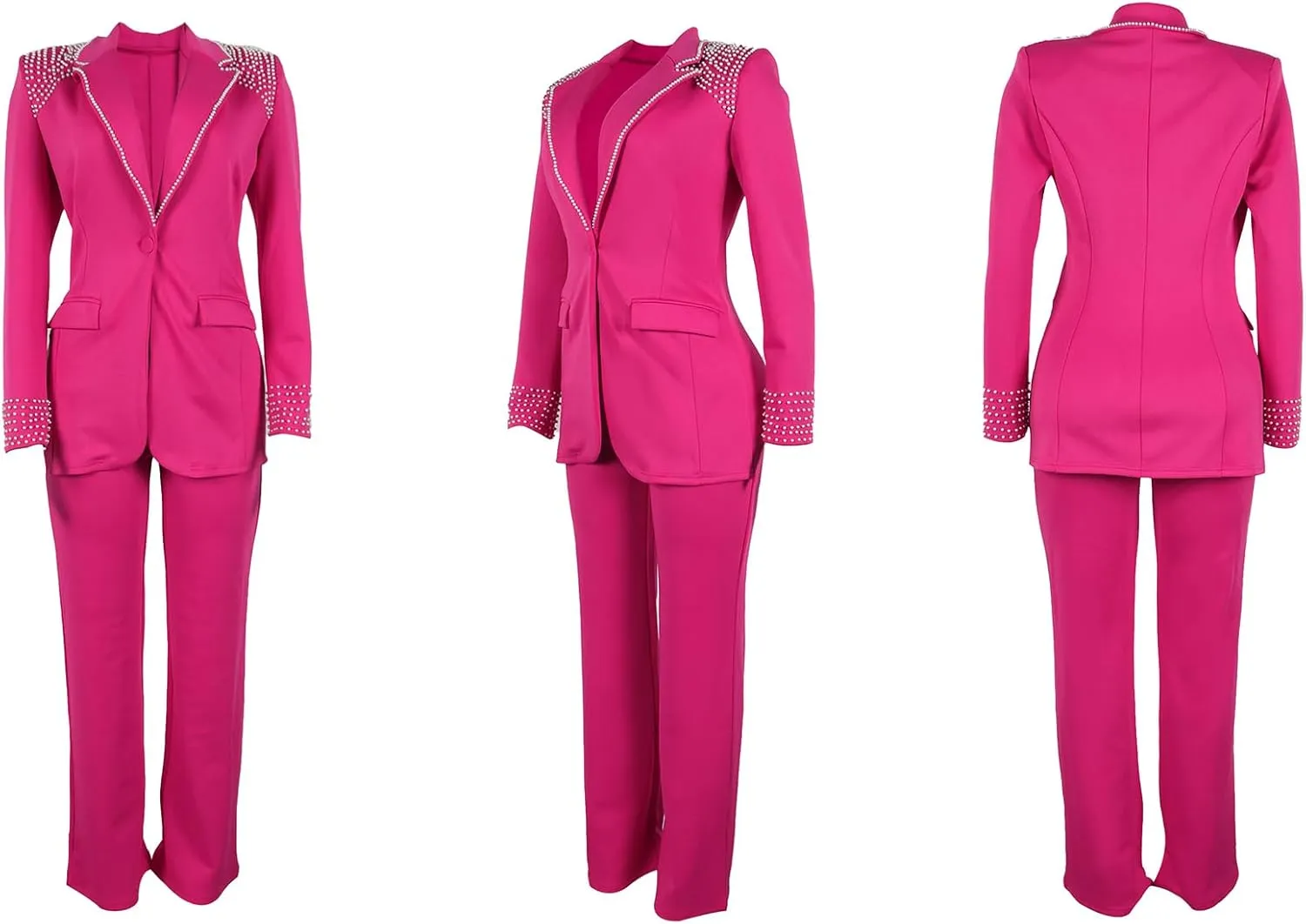 HuiSiFang Women 2 Piece Blazer Sets Elegant Pearl Dressy Pant Suits Business Casual Blazer Outfits Work Office