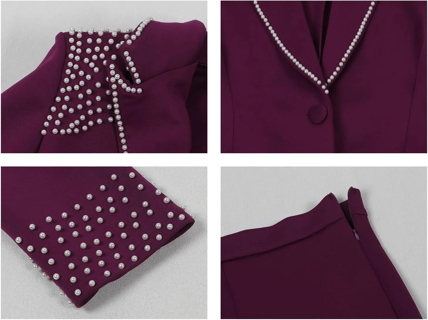HuiSiFang Women 2 Piece Blazer Sets Elegant Pearl Dressy Pant Suits Business Casual Blazer Outfits Work Office