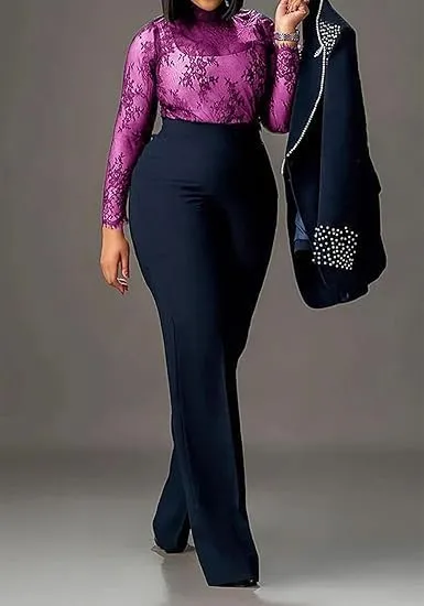 HuiSiFang Women 2 Piece Blazer Sets Elegant Pearl Dressy Pant Suits Business Casual Blazer Outfits Work Office