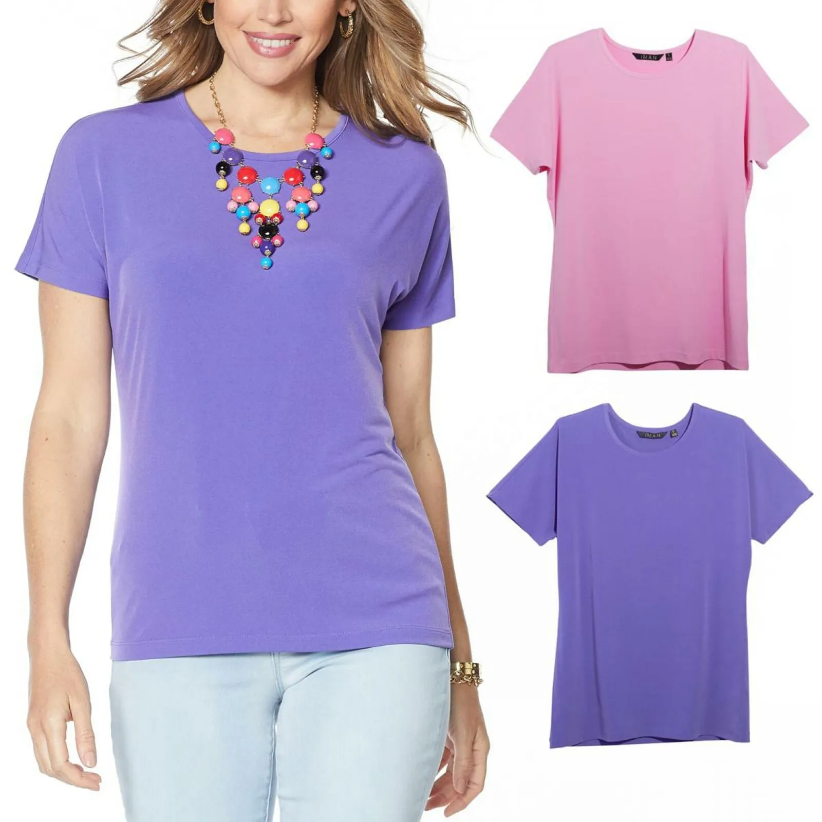 IMAN Women's 2 Pack City Chic T-Shirts With Necklace