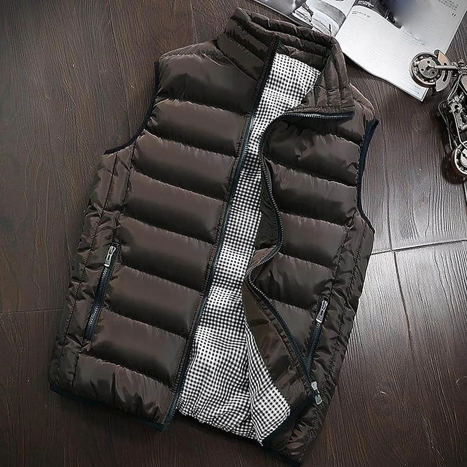 Jackets for Men Fall Winter Coat Padded Cotton Vest Warm Hooded Thick Vest Tops Jacket Jackets