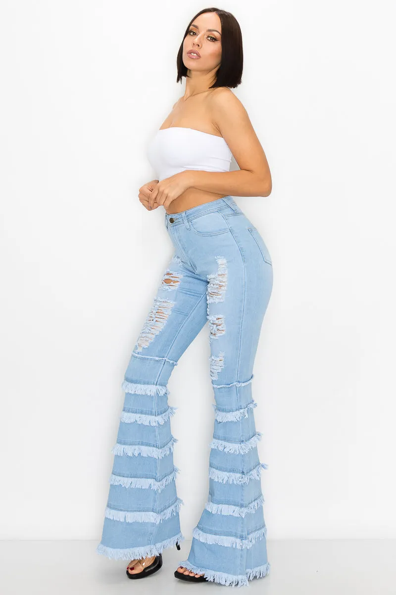 JAZZ-034 BELL BOTTOM FLARE LEG RIPPED DISTRESSED & DESTROYED JEANS