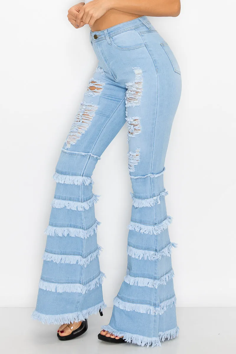 JAZZ-034 BELL BOTTOM FLARE LEG RIPPED DISTRESSED & DESTROYED JEANS