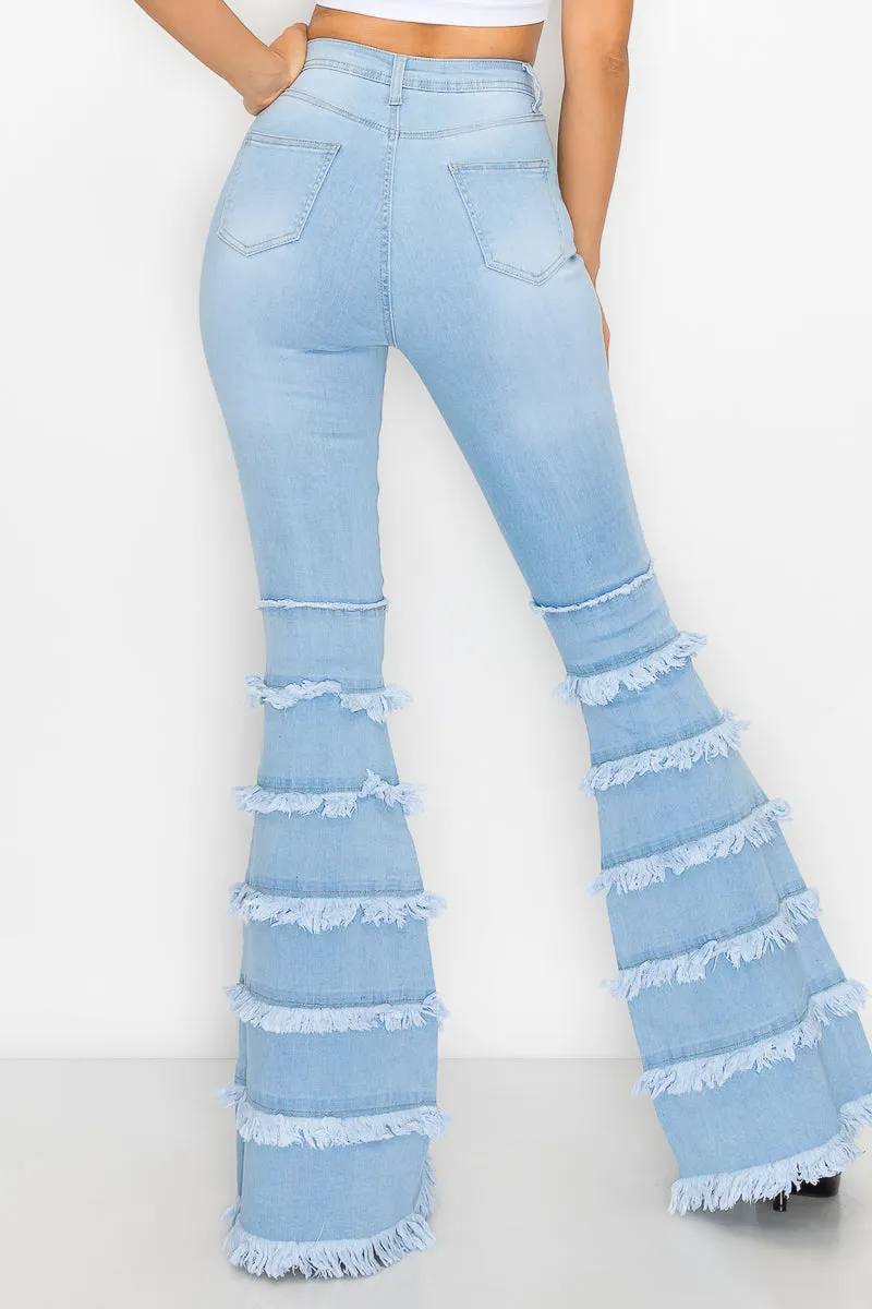 JAZZ-034 BELL BOTTOM FLARE LEG RIPPED DISTRESSED & DESTROYED JEANS