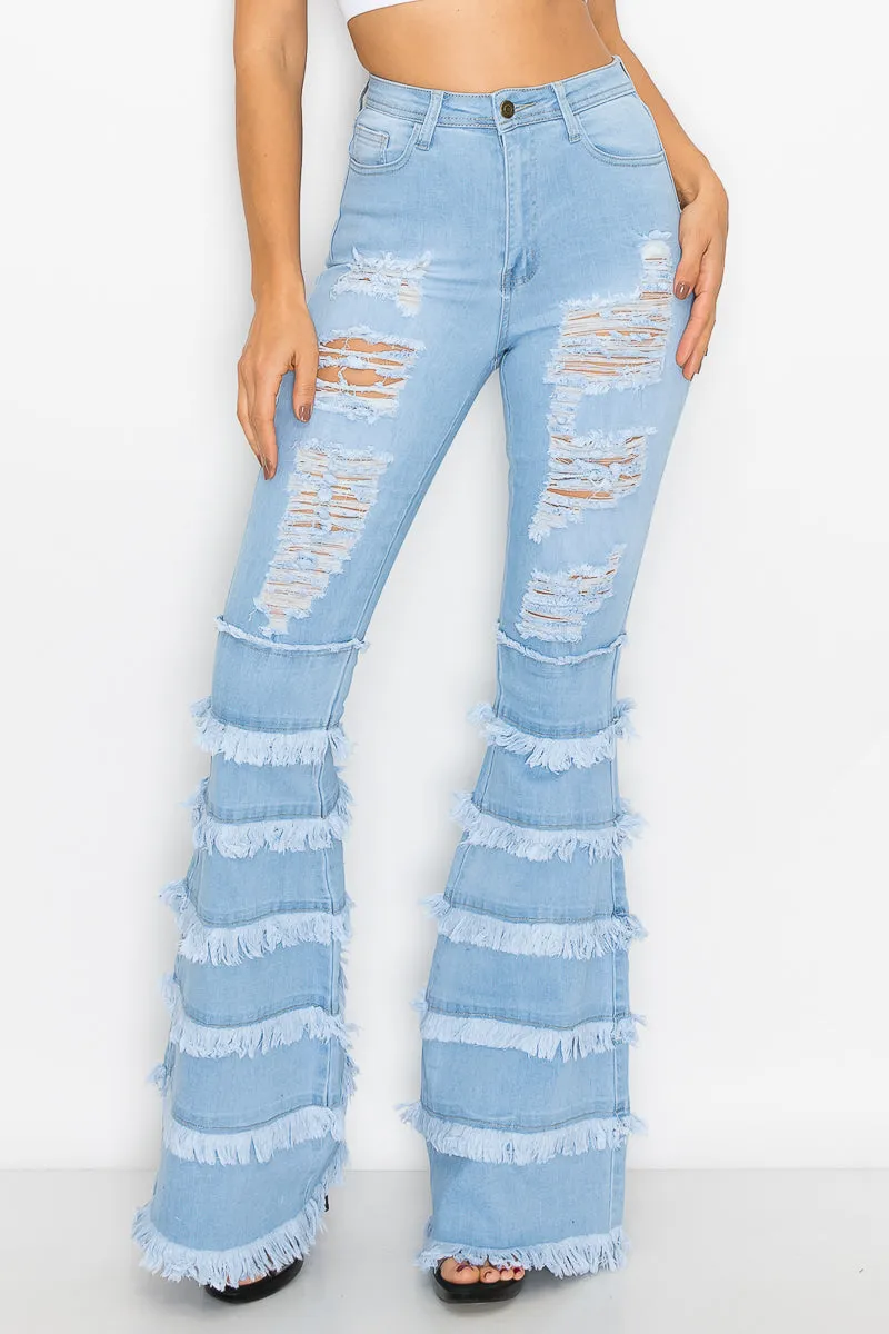 JAZZ-034 BELL BOTTOM FLARE LEG RIPPED DISTRESSED & DESTROYED JEANS