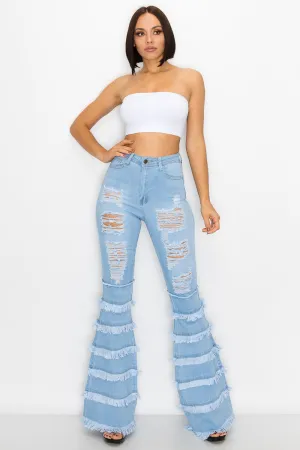 JAZZ-034 BELL BOTTOM FLARE LEG RIPPED DISTRESSED & DESTROYED JEANS