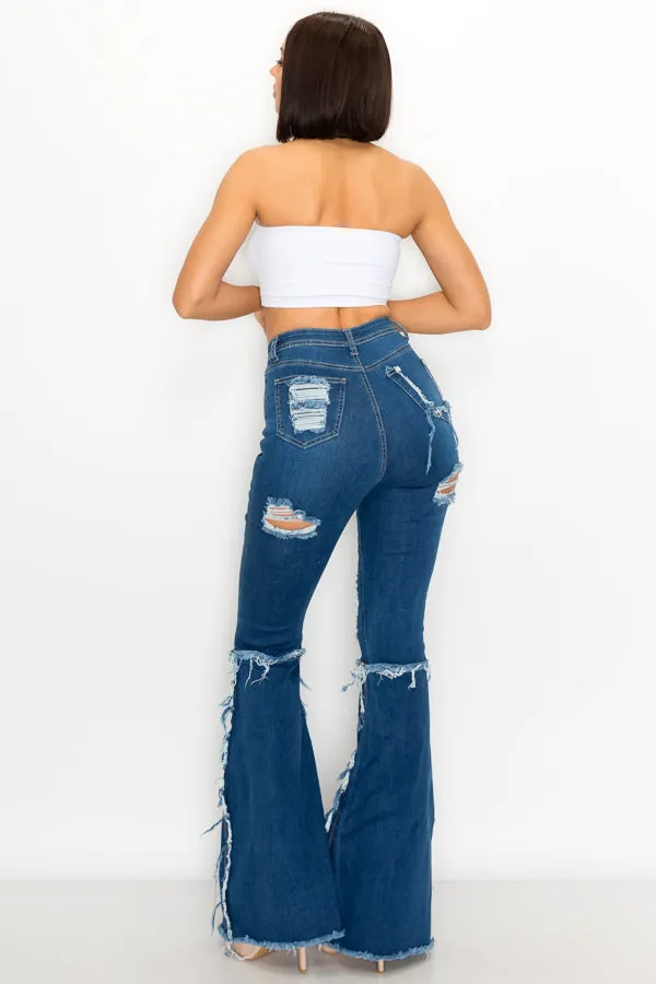 JAZZ-038 BELL BOTTOM FLARE LEG RIPPED DISTRESSED & DESTROYED JEANS